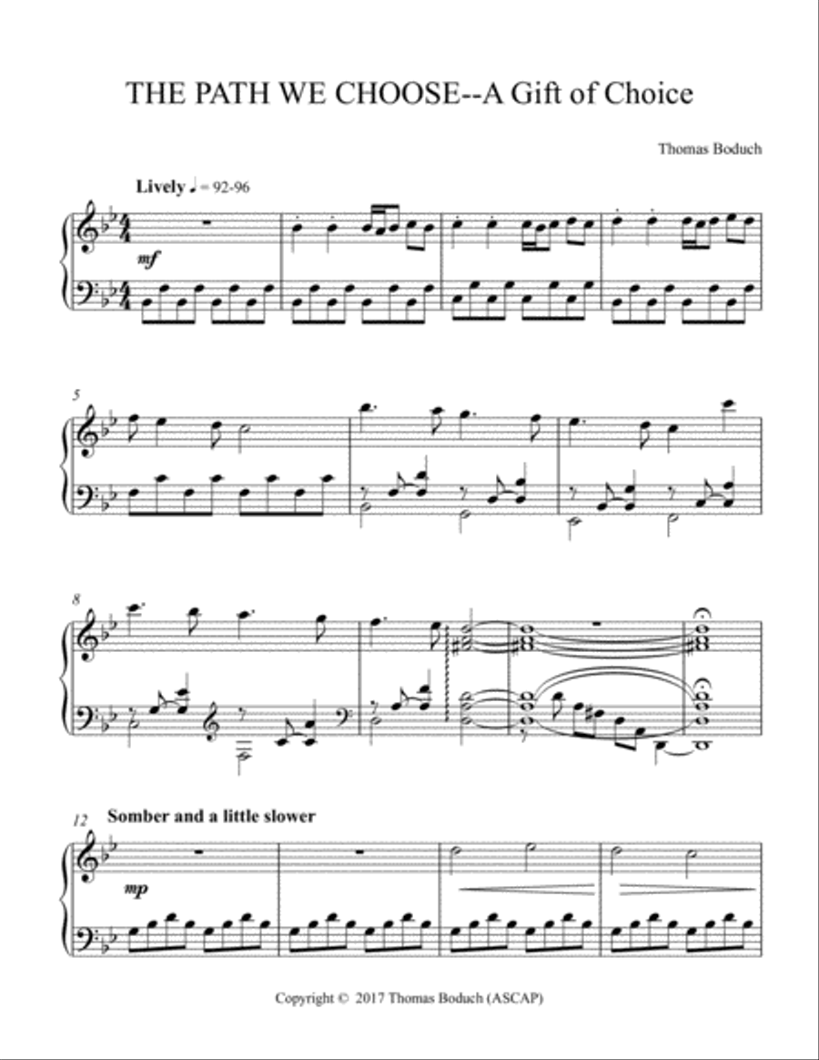 THE PATH WE CHOOSE--A Gift of Choice Piano Solo scores gallery preview page 1
