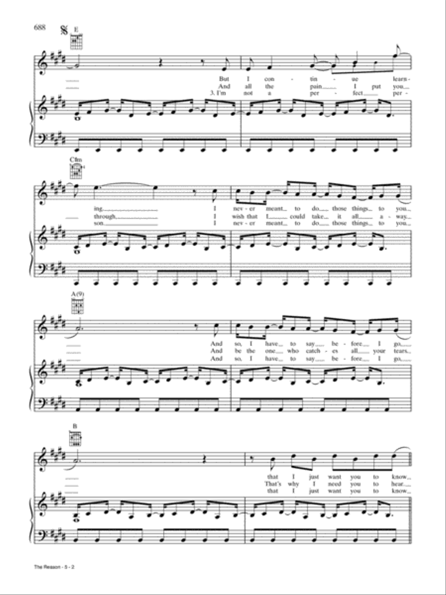 The Reason The Reason Piano, Vocal, Guitar scores gallery preview page 2