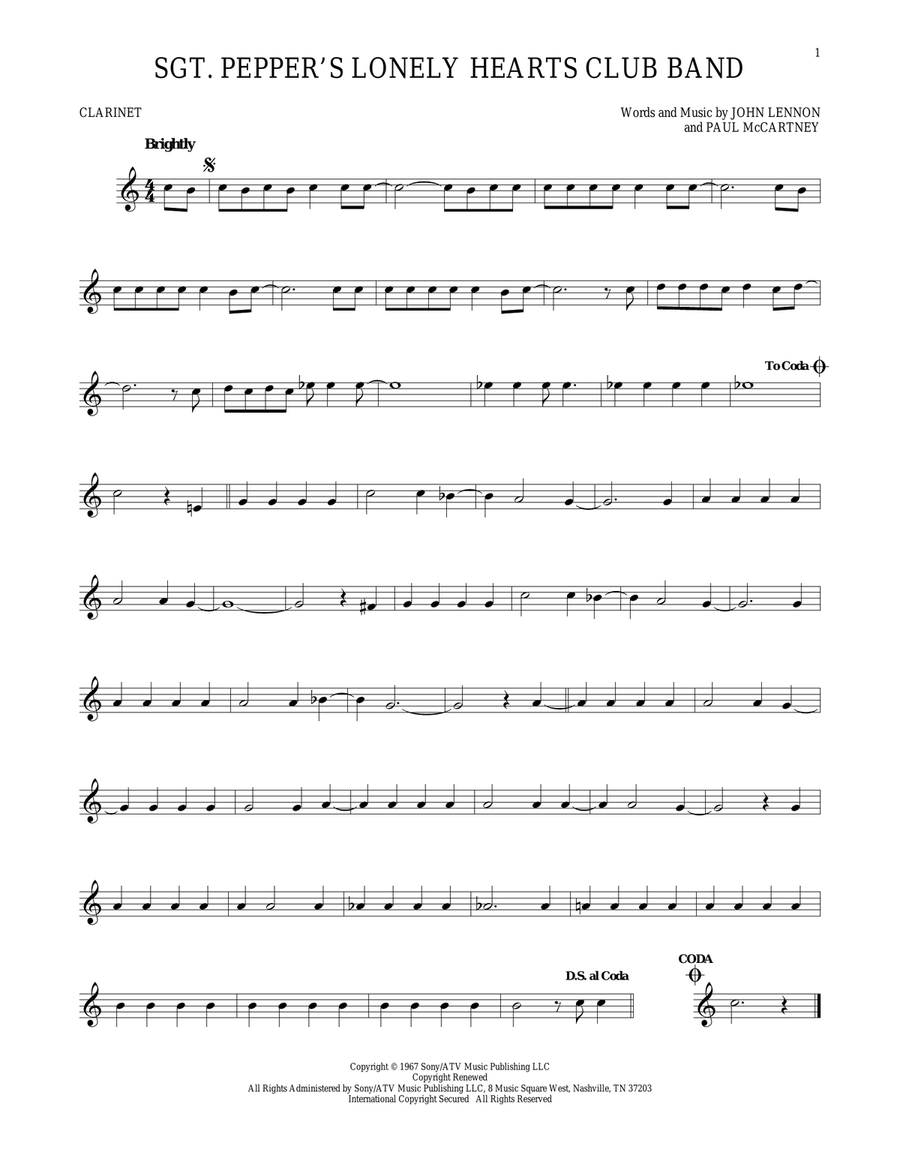 Sgt. Pepper's Lonely Hearts Club Band Clarinet Solo scores gallery preview page 1