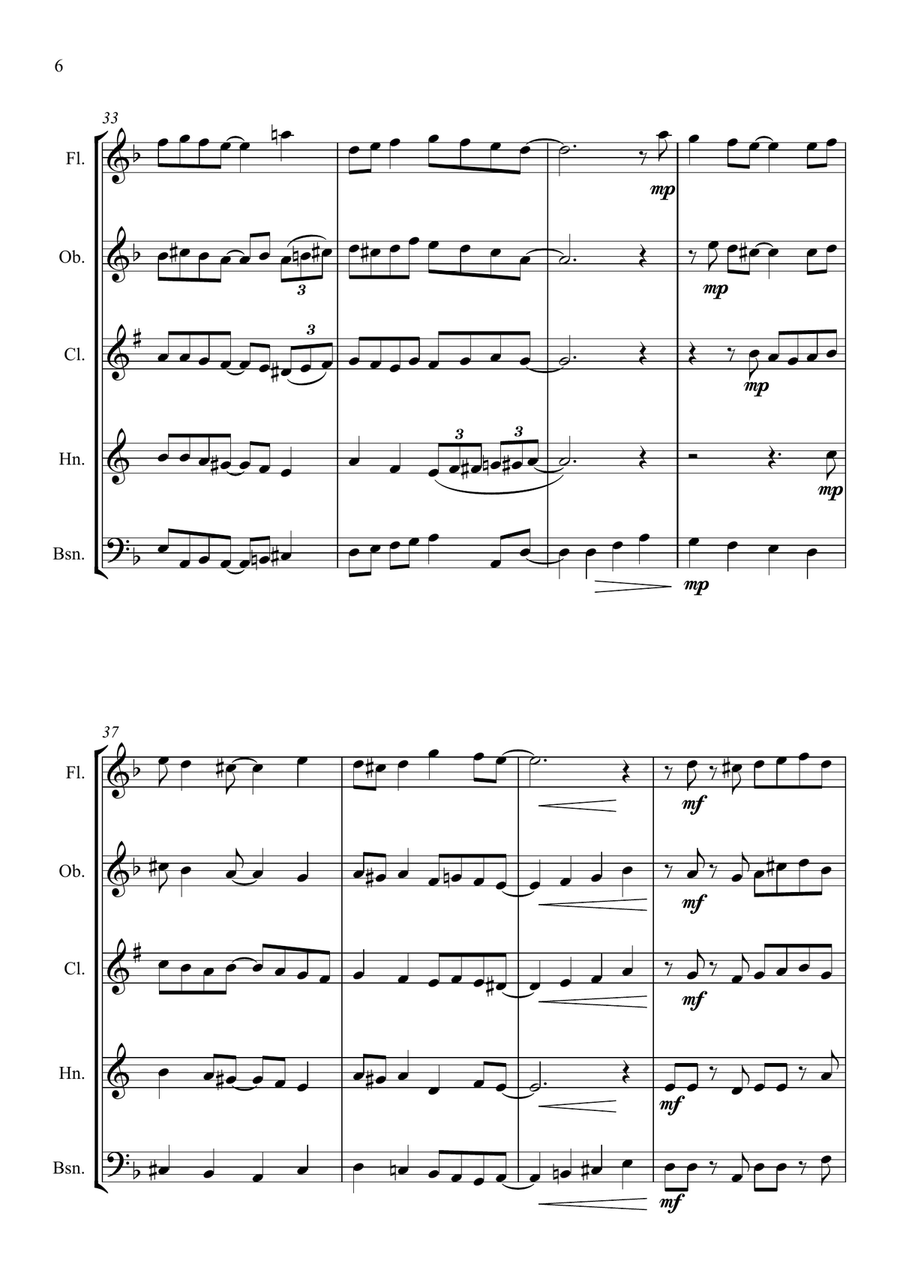 Coventry Carol - Jazz Arrangement - Wind Quintet Woodwind Quintet scores gallery preview page 6