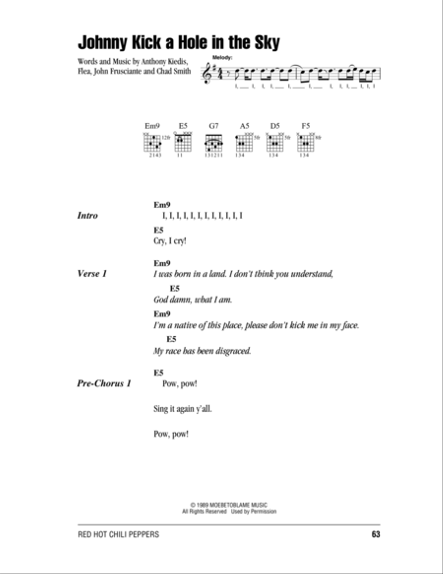 Johnny Kick A Hole In The Sky by The Red Hot Chili Peppers Electric Guitar Digital Sheet