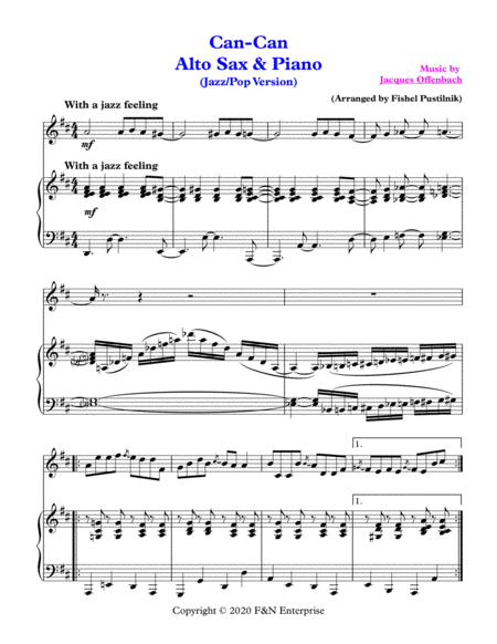 "Can-Can" (Jazz/Pop Version) for Alto Sax and Piano-Video image number null