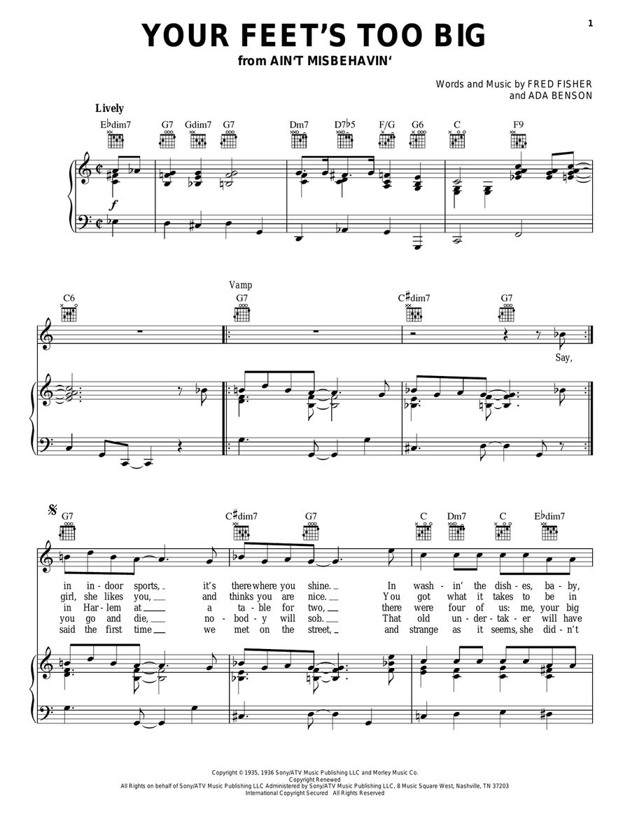 Your Feet's Too Big Your Feet's Too Big Piano, Vocal, Guitar scores gallery preview page 1