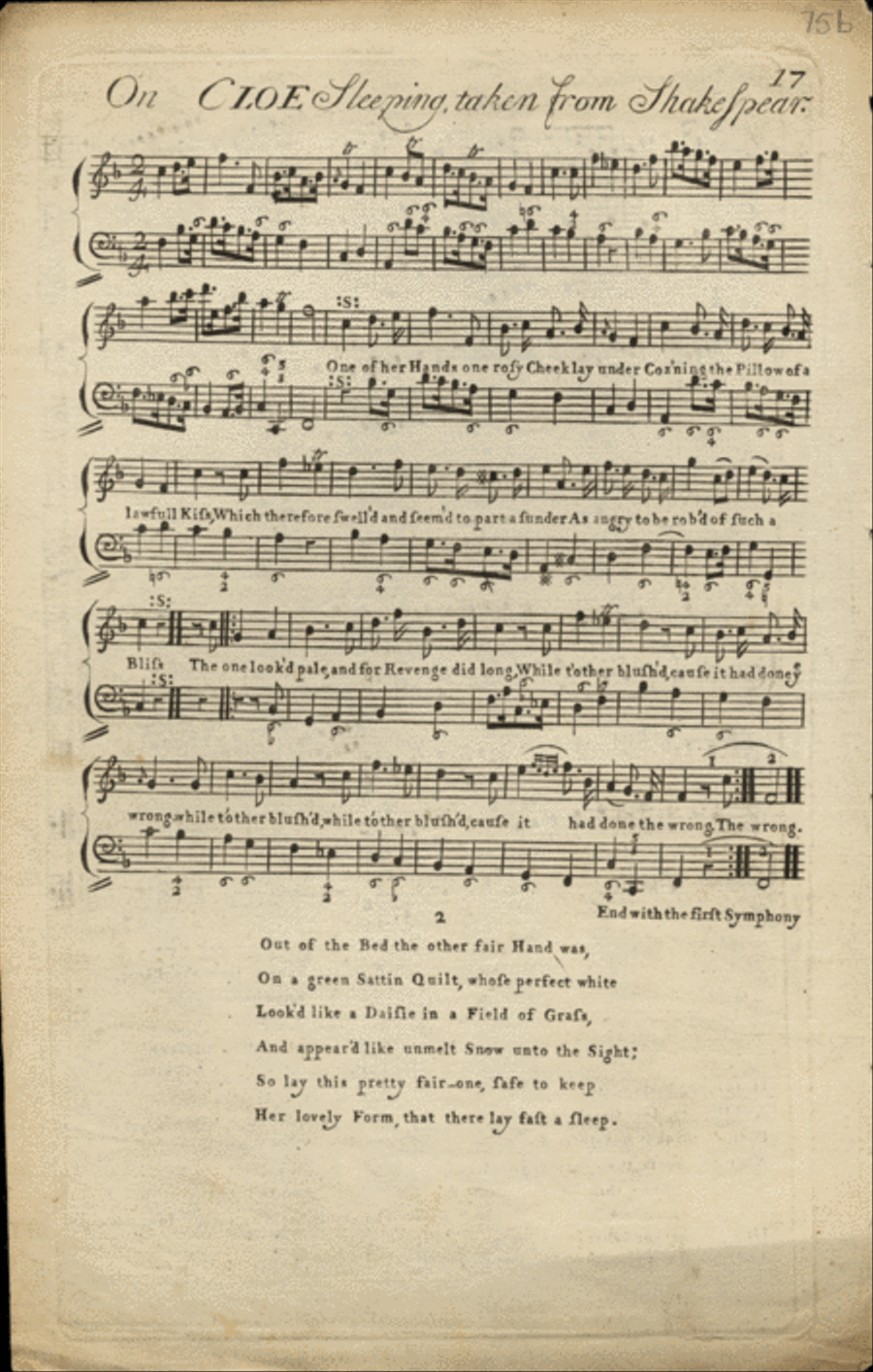 On Cloe Sleeping, Taken from Shakespeare Voice scores gallery preview page 1