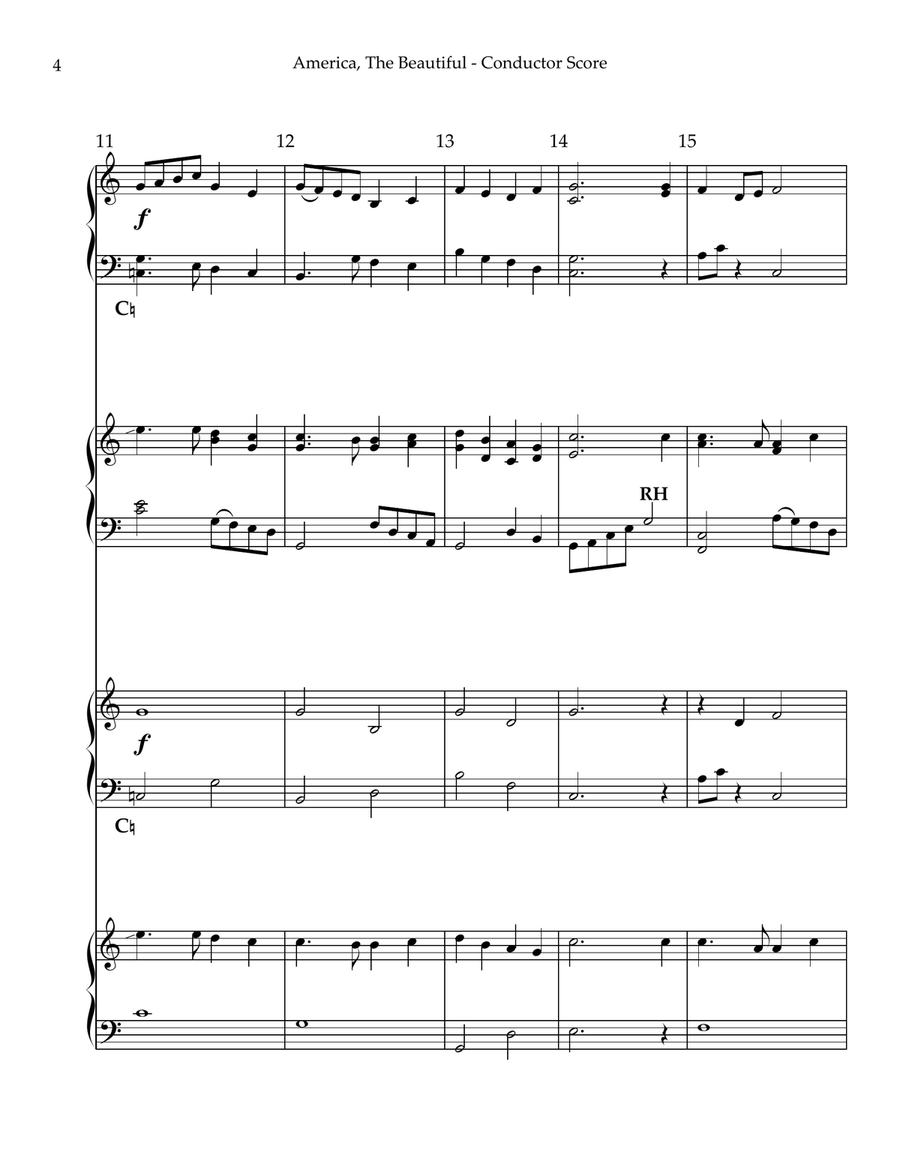 America The Beautiful, Multi-Level Duet for Harps, Conductor Score Pedal Harp scores gallery preview page 4