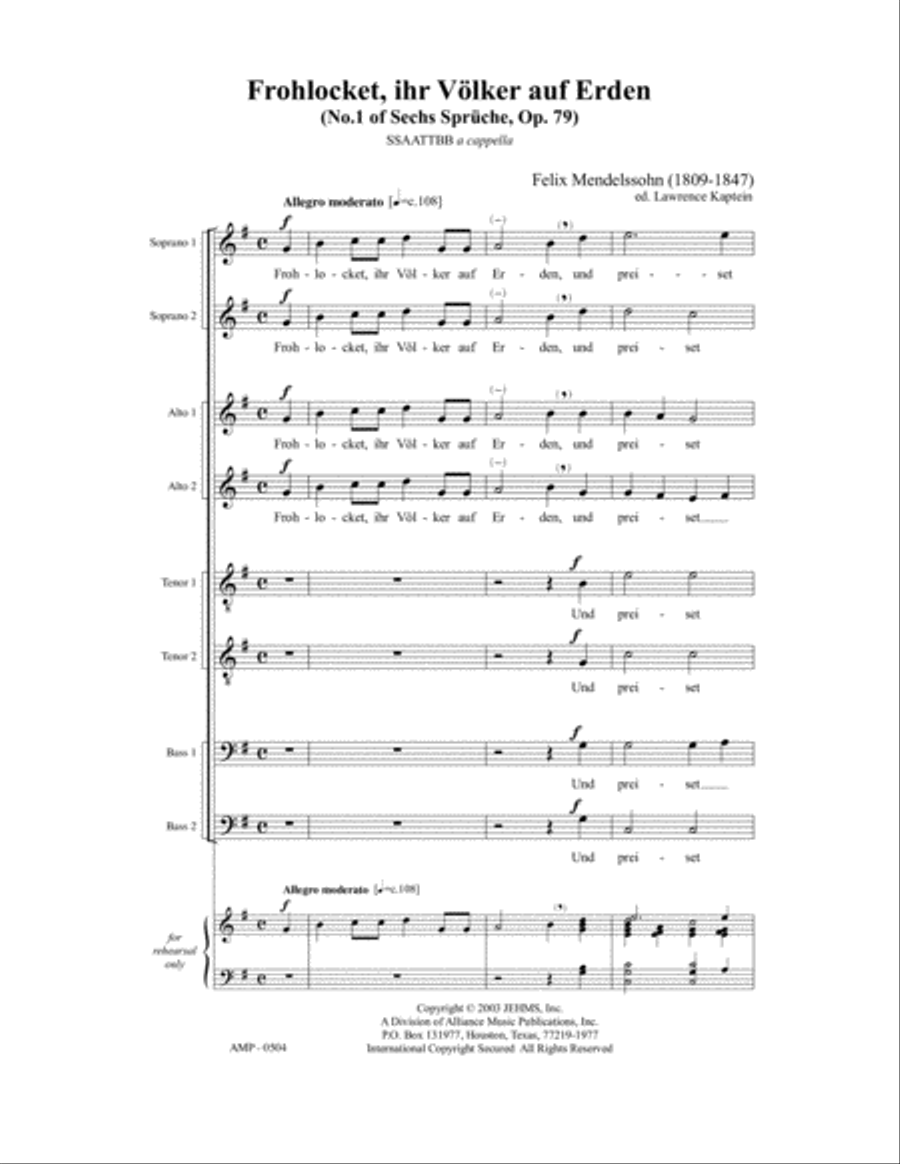 Frohlocket, ihr Volker auf Erden SSAATTBB scores gallery preview page 2