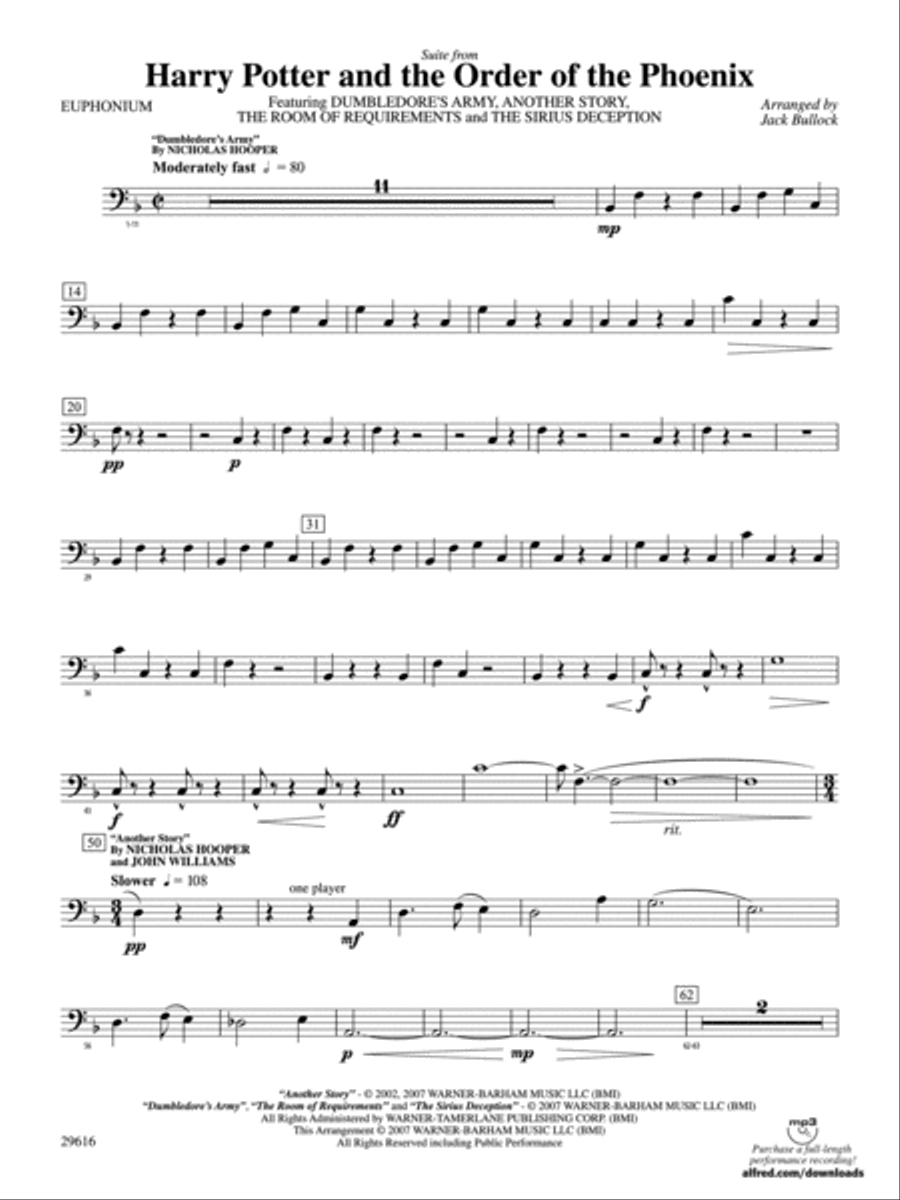 Harry Potter and the Order of the Phoenix, Suite from: Baritone B.C. Concert Band scores gallery preview page 1