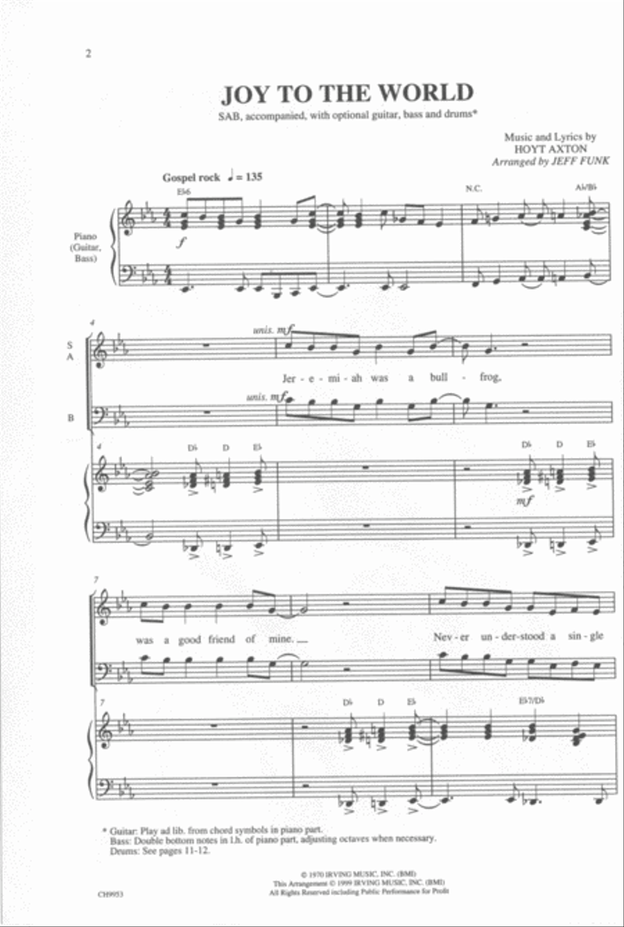 Joy to the World (Jeremiah Was a Bullfrog) 3-Part scores gallery preview page 2