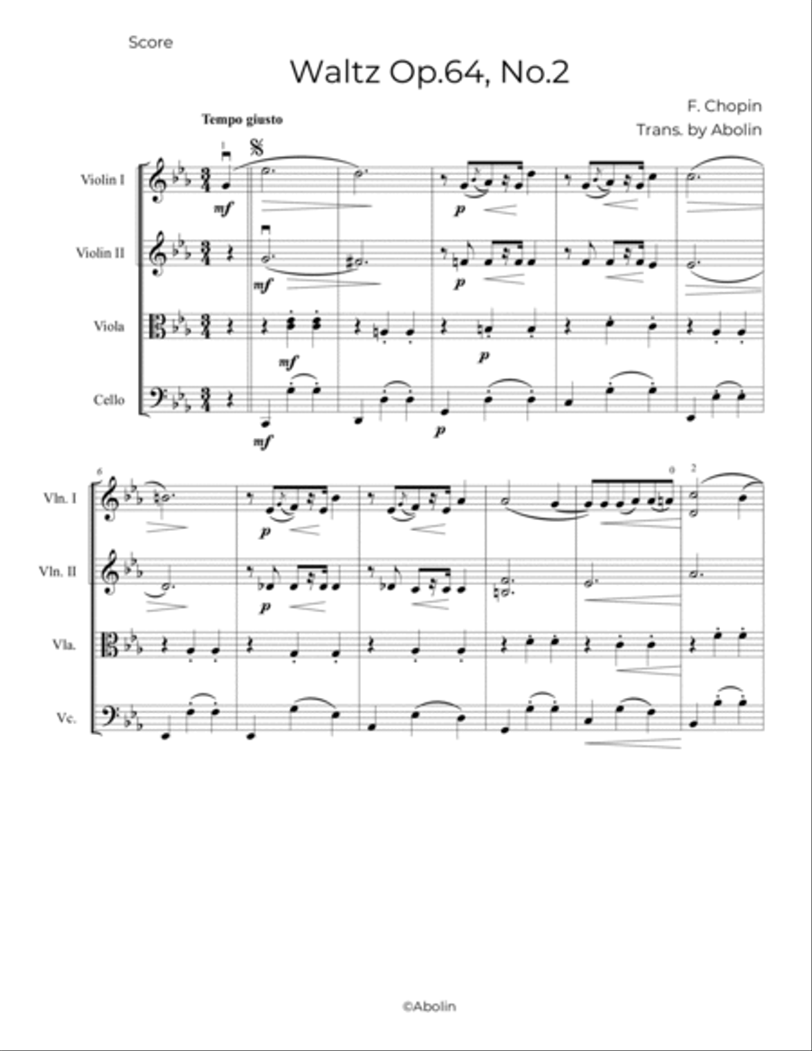 Chopin: Waltz Op.64, No.2 - String Quartet