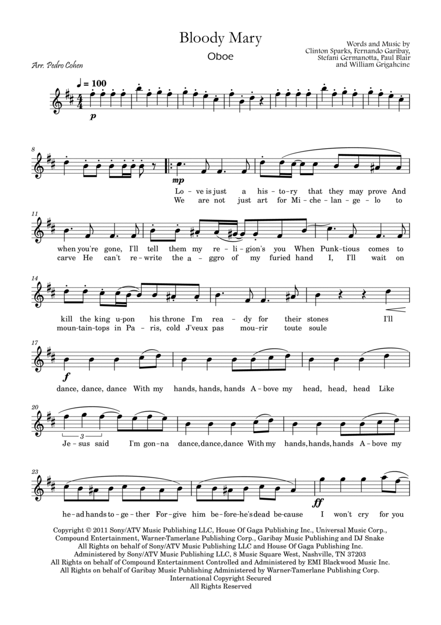 Bloody Mary Oboe Solo scores gallery preview page 1