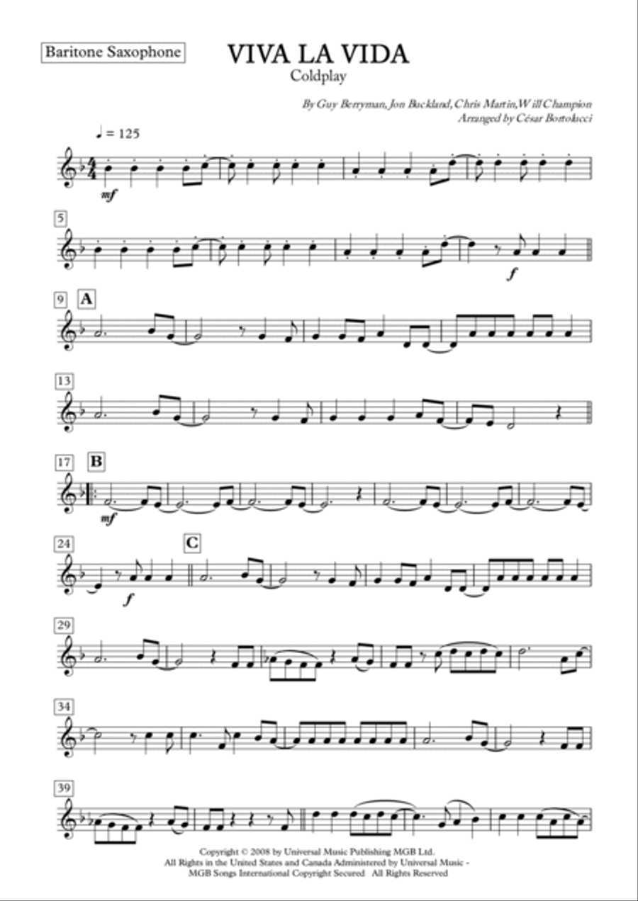 Viva La Vida Baritone Saxophone scores gallery preview page 2