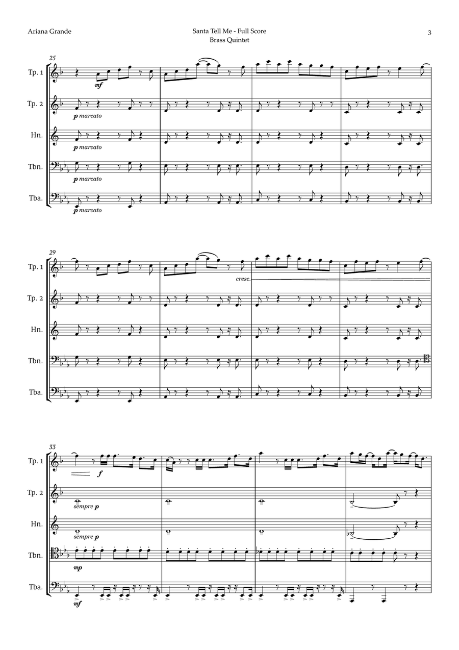 Santa Tell Me Brass Quintet scores gallery preview page 3