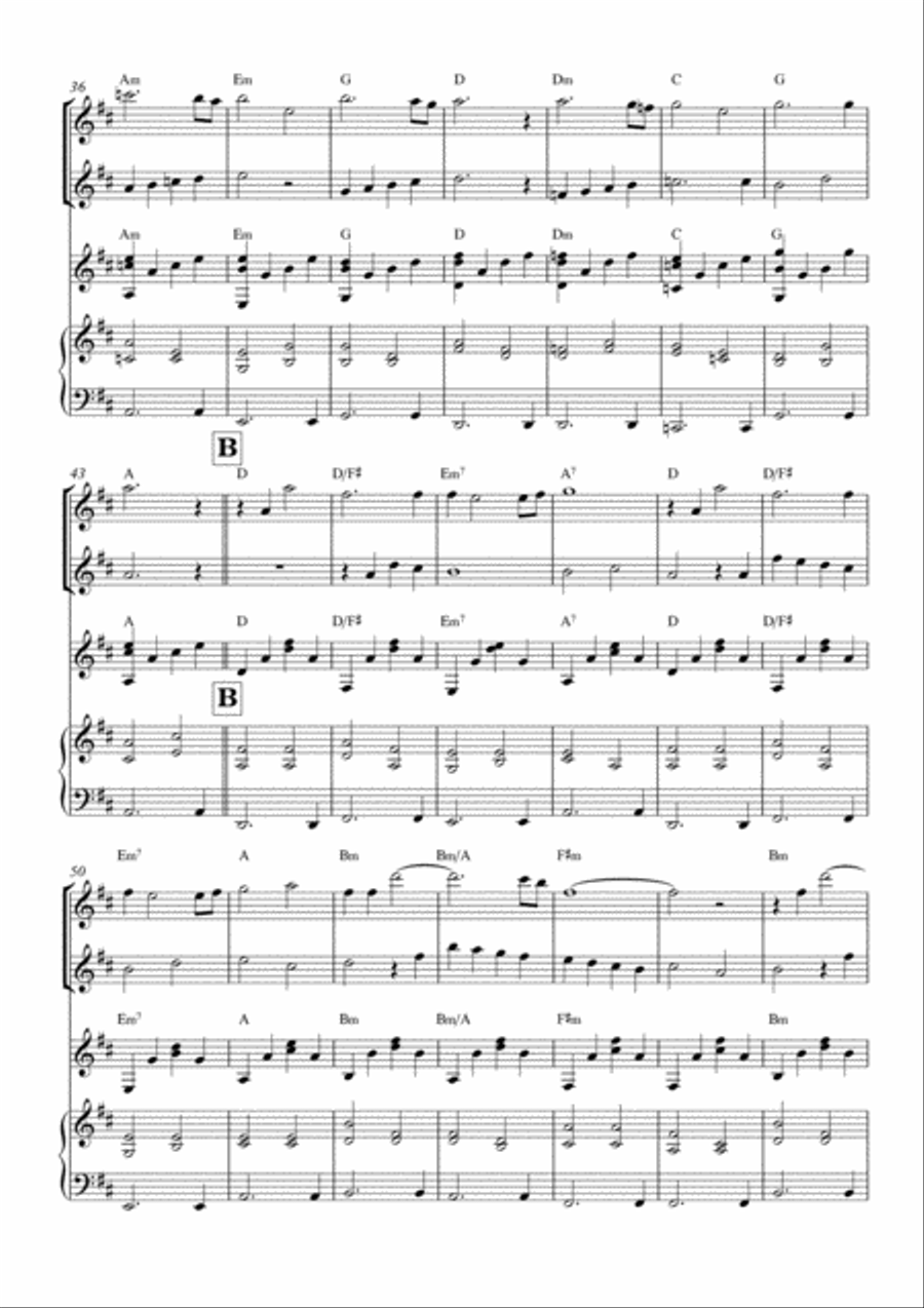 Melodious Instrumental Interlude 2'30 in D for 2 flutes, guitar and/or piano by Simon Peberdy Flute scores gallery preview page 3