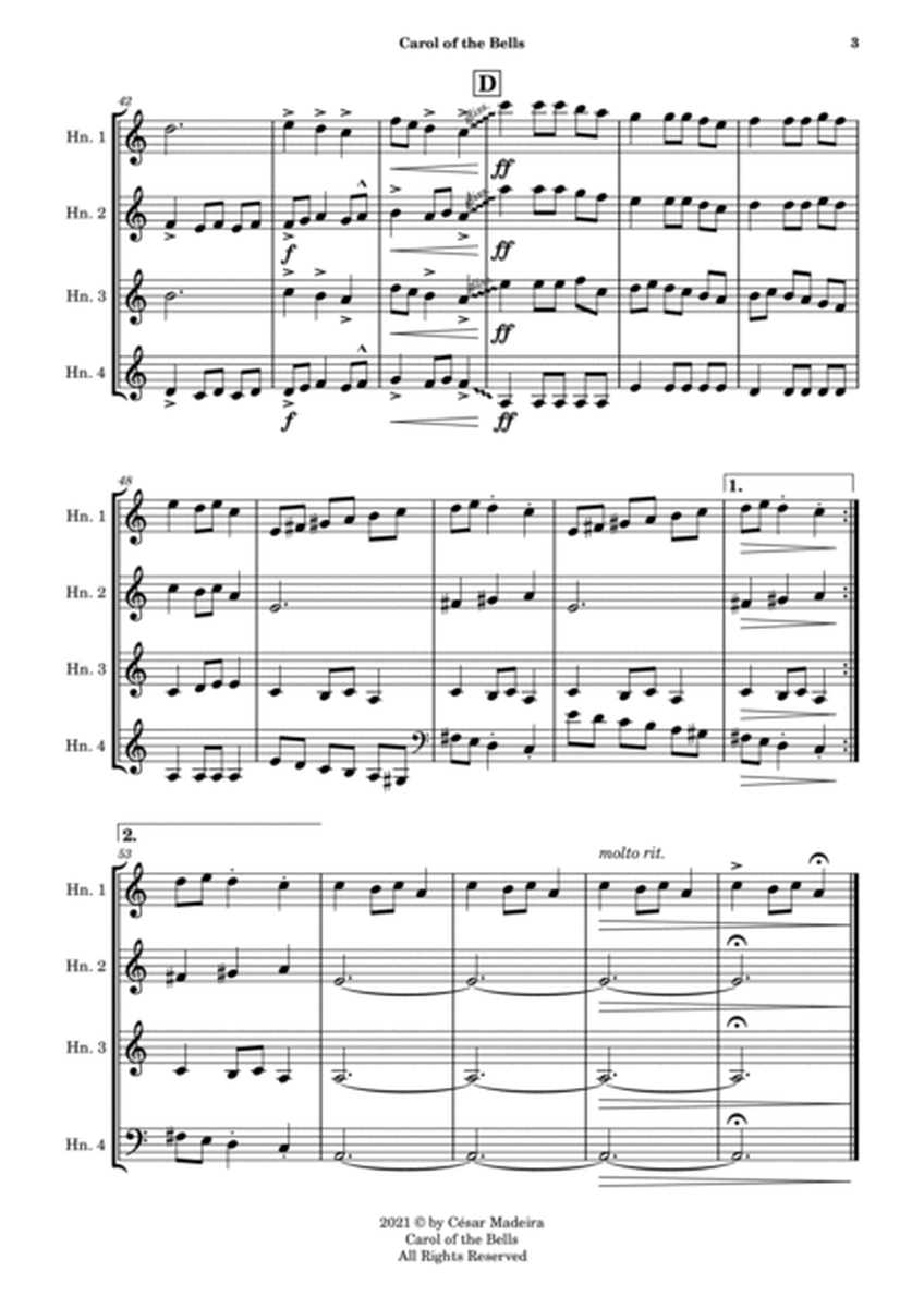 Carol Of The Bells - French Horn Quartet (Full Score and Parts) image number null