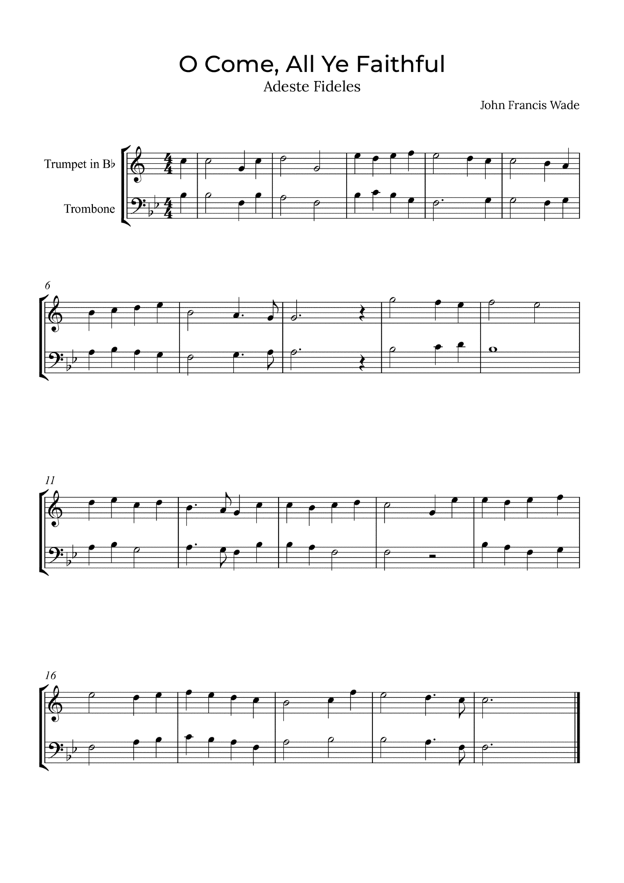 O Come, All Ye Faithful - Trumpet and trombone Brass Duet scores gallery preview page 1