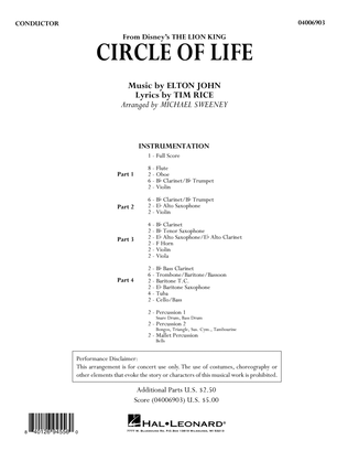 Book cover for Circle of Life (from The Lion King) (arr. Michael Sweeney) - Conductor Score (Full Score)