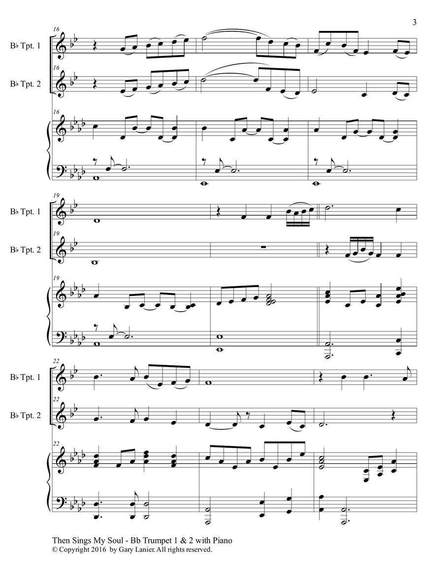 Trios for 3 GREAT HYMNS (Bb Trumpet 1 & 2 with Piano and Parts) Brass Trio scores gallery preview page 4