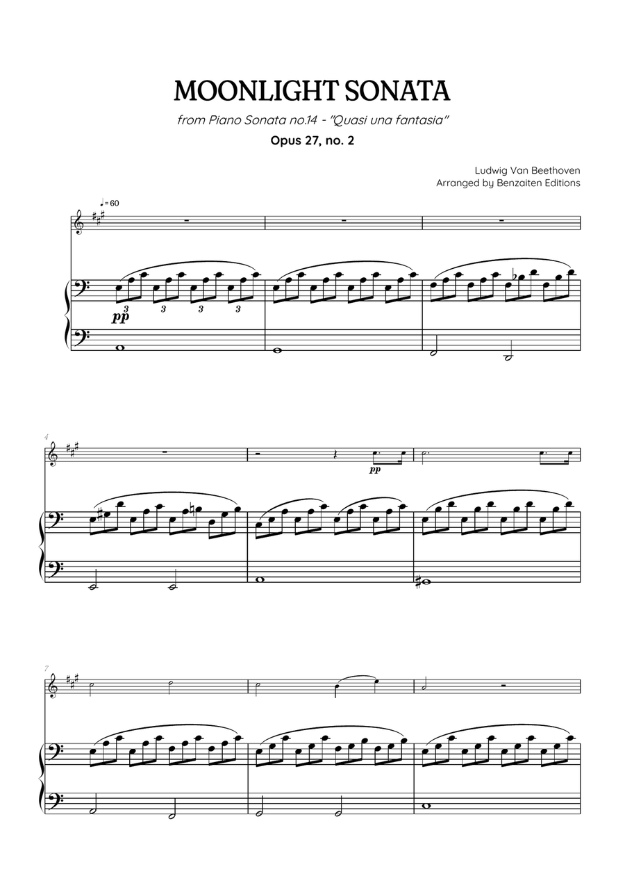 Beethoven • Moonlight Sonata | easy alto sax sheet music w/ piano accompaniment Alto Saxophone scores gallery preview page 1