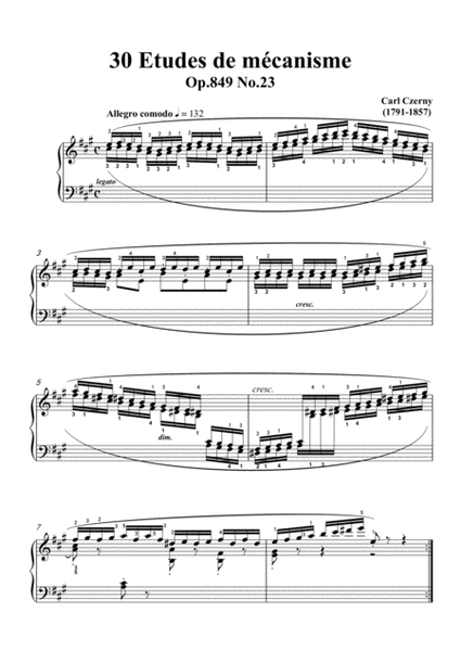Czerny-30 Etudes de mécanisme,Op.849 No.23,Allegro comodo in A Major,for Piano image number null
