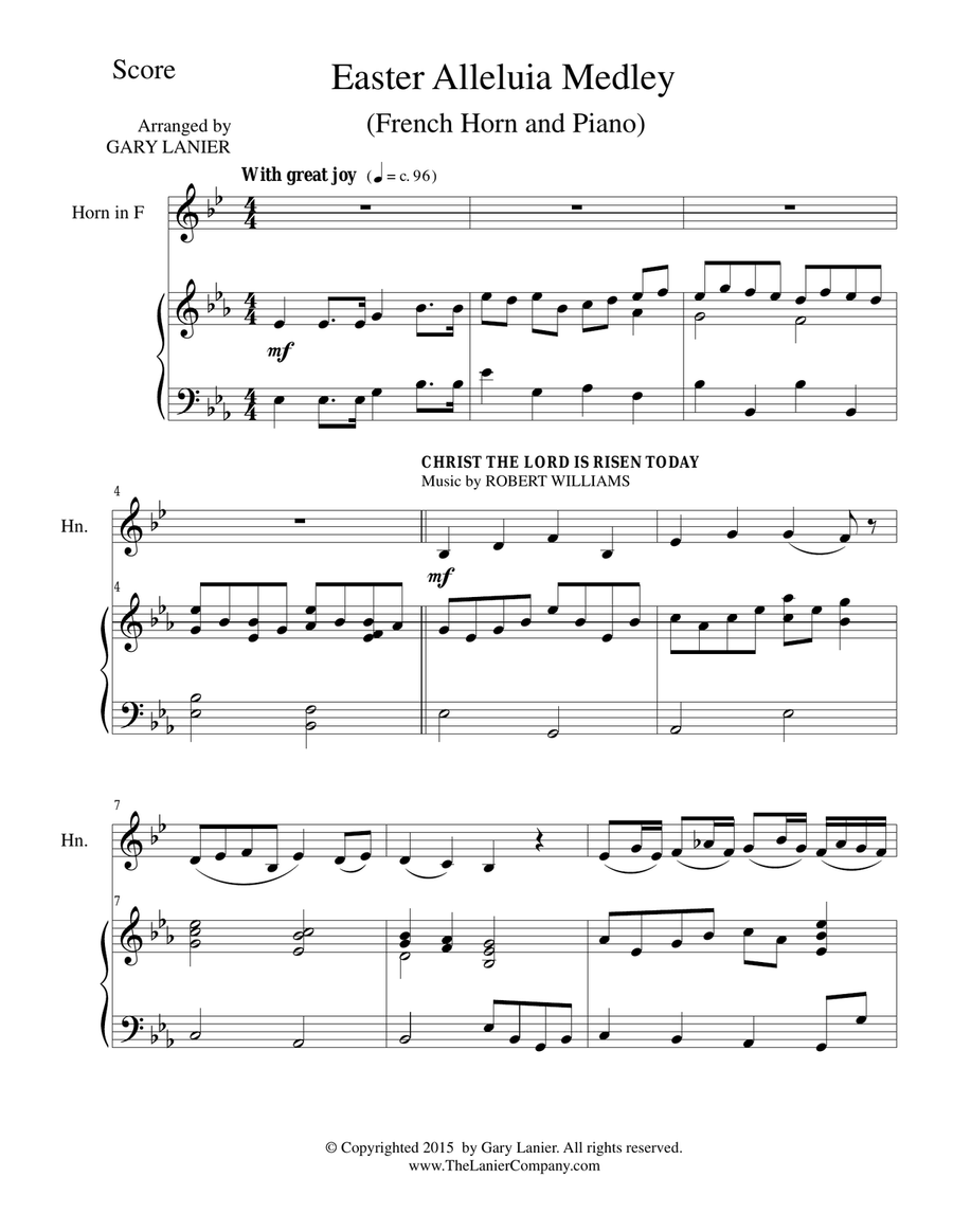 EASTER ALLELUIA MEDLEY (Duet – French Horn/Piano) Score and HornPart Brass Duet scores gallery preview page 1