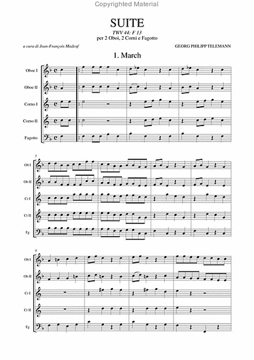 Suite TWV 44: F 13 for 2 Oboes, 2 Horns and Bassoon
