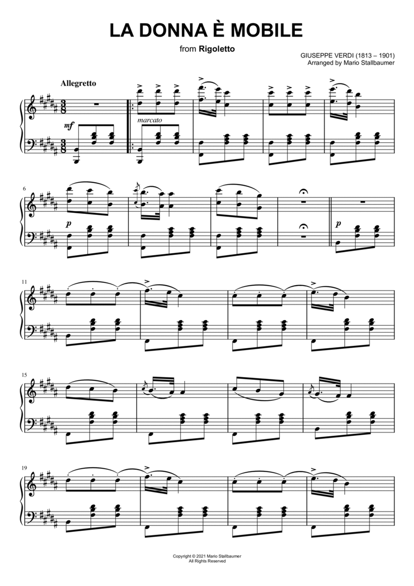 Giuseppe Verdi - La donna è mobile (from "Rigoletto") - Piano Solo image number null