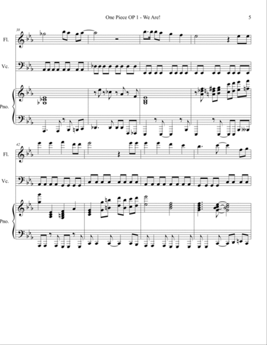 One Piece OP 1 - We Are Trio Flute Cello Piano Flute scores gallery preview page 5
