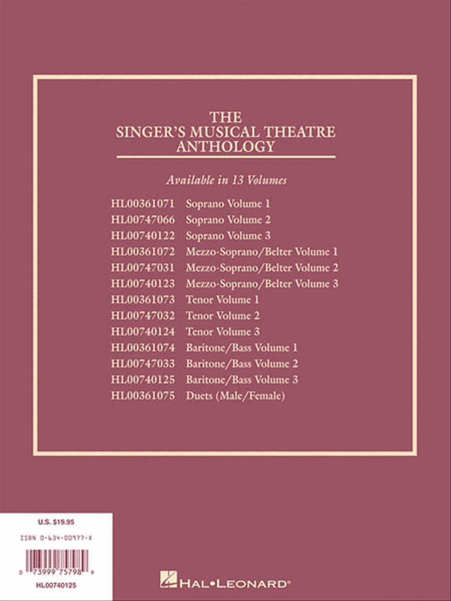 The Singer's Musical Theatre Anthology - Volume 3 - Baritone/Bass (Book only)