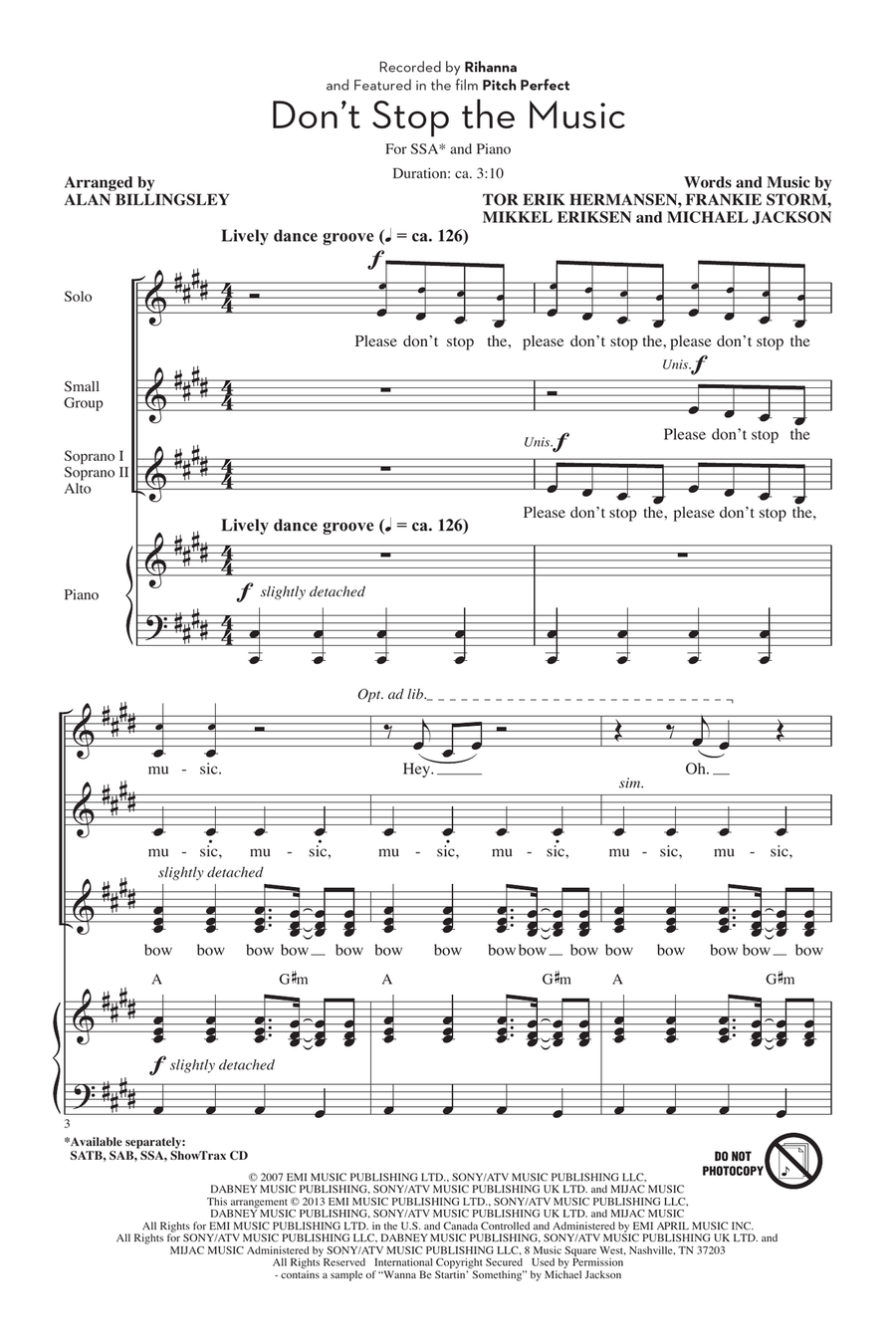 Don't Stop The Music SSA scores gallery preview page 1