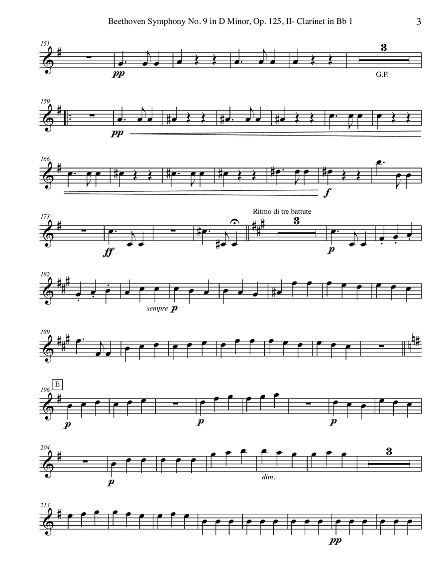 Beethoven Symphony No. 9, Movement II - Clarinet in Bb 1 (Transposed Part), Op. 125 B-Flat Clarinet scores gallery preview page 3