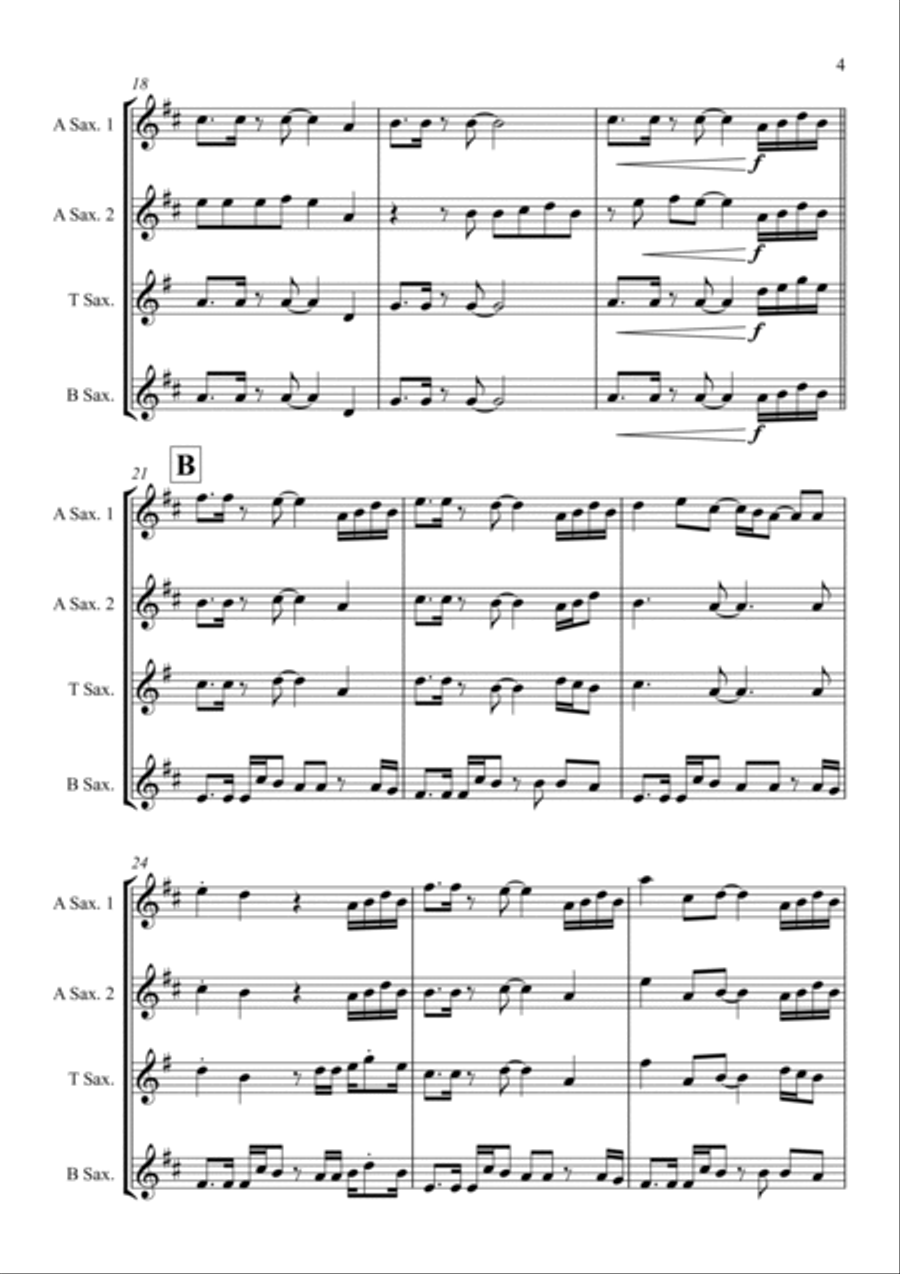 Never Gonna Give You Up Saxophone Quartet scores gallery preview page 5