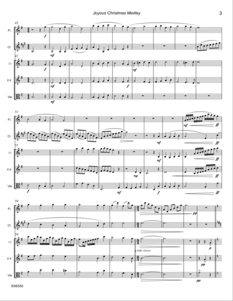 JOYOUS CHRISTMAS MEDLEY - Flute, Clarinet, 2 Violins & Viola Small Ensemble scores gallery preview page 3