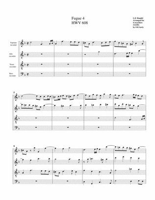 Book cover for Fugue no.4, HWV 608 (version in 4 4) (arrangement for 4 recorders)