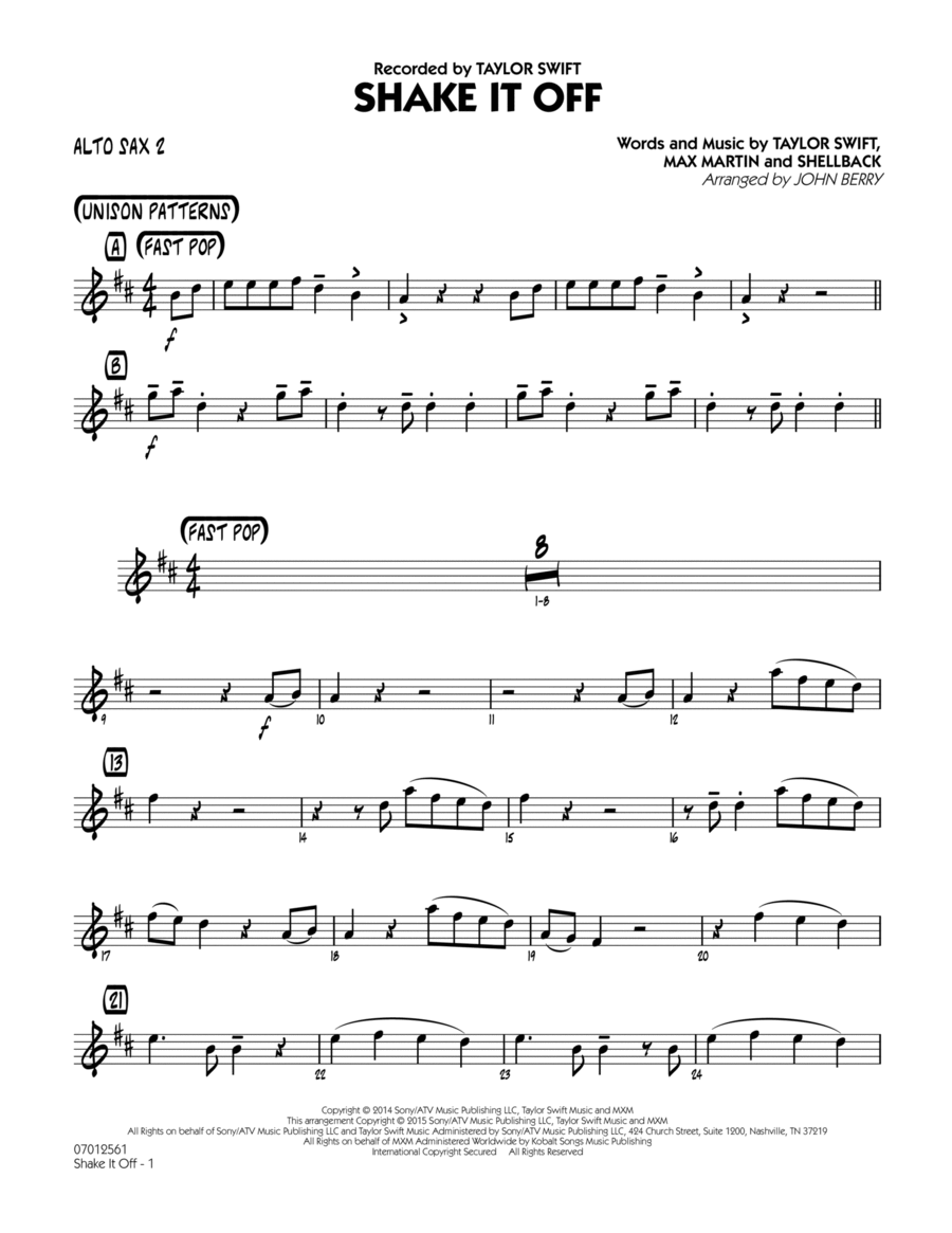 Shake It Off - Alto Sax 2 Alto Saxophone scores gallery preview page 1