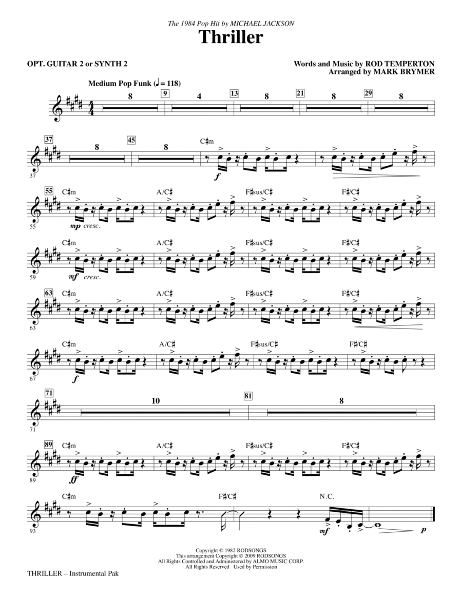 Thriller - opt. Guitar 2 or Synth 2 Choir scores gallery preview page 1