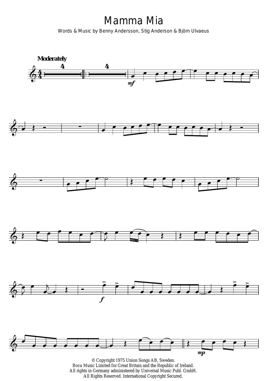 Mamma Mia Mamma Mia Violin Solo scores gallery preview page 1