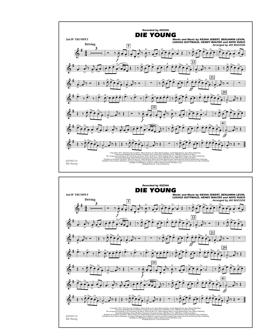 Die Young - 2nd Bb Trumpet Marching Band scores gallery preview page 1