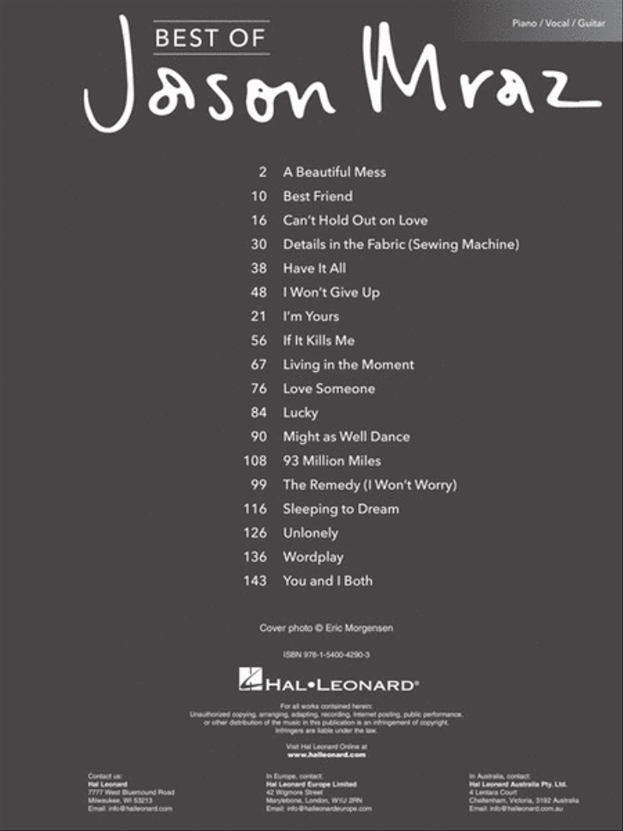 Best of Jason Mraz Piano, Vocal, Guitar scores gallery preview page 3