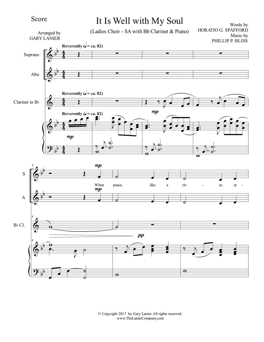 IT IS WELL WITH MY SOUL (Ladies Choir - SA with Bb Clarinet & Piano) SA scores gallery preview page 2