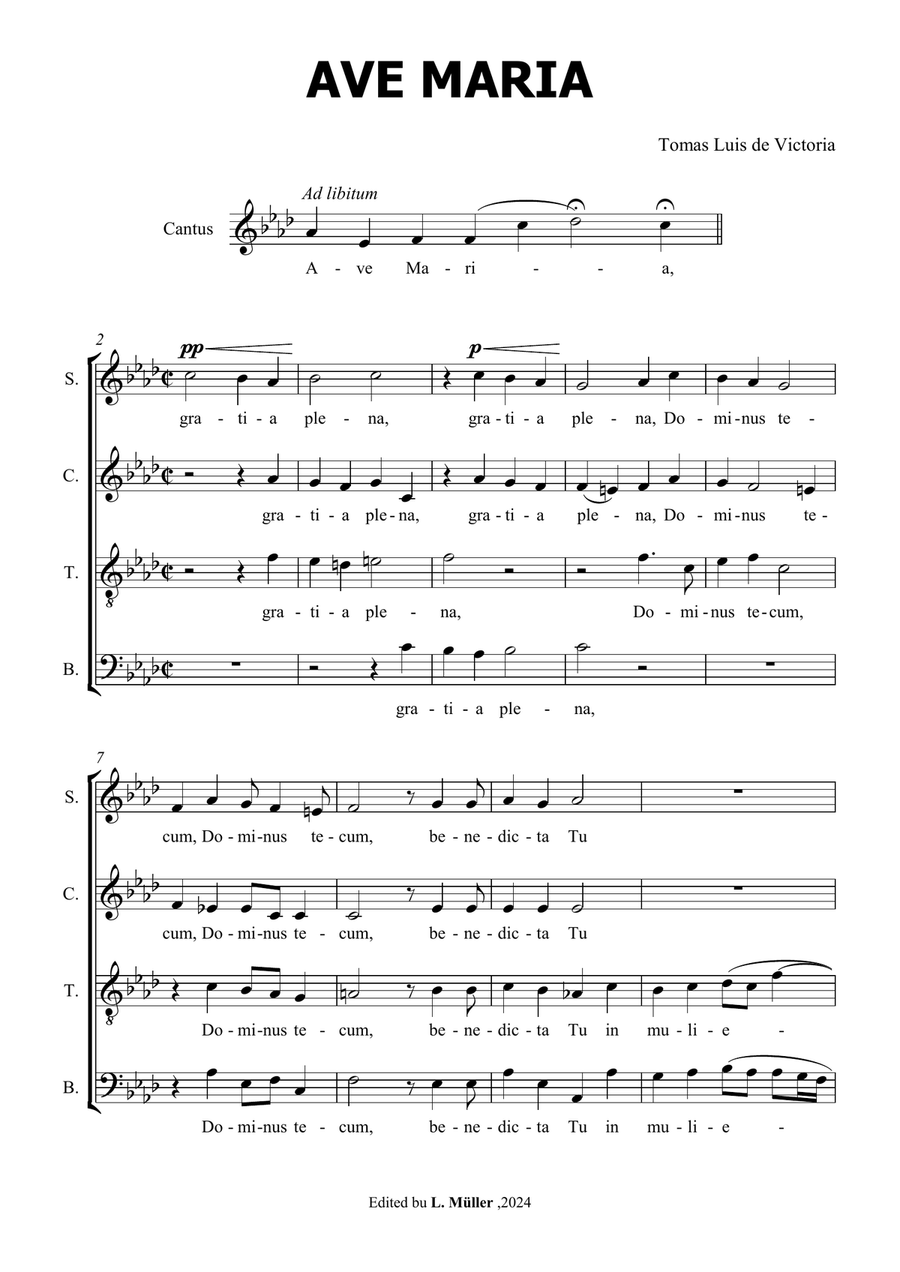 Ave Maria - Tomas Luis de Victoria - for Choir a cappella - in Ab Major 4-Part scores gallery preview page 1