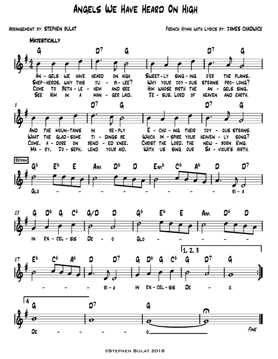 Angels We Have Heard On High - Lead sheet (melody, lyrics & chords) in key of G Jazz Ensemble scores gallery preview page 1