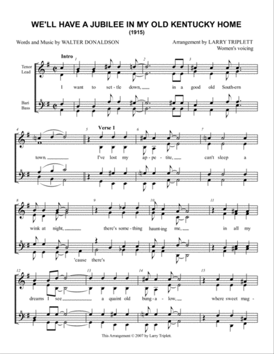 We'll Have a Jubilee In My Old Kentucky Home SSAA scores gallery preview page 1