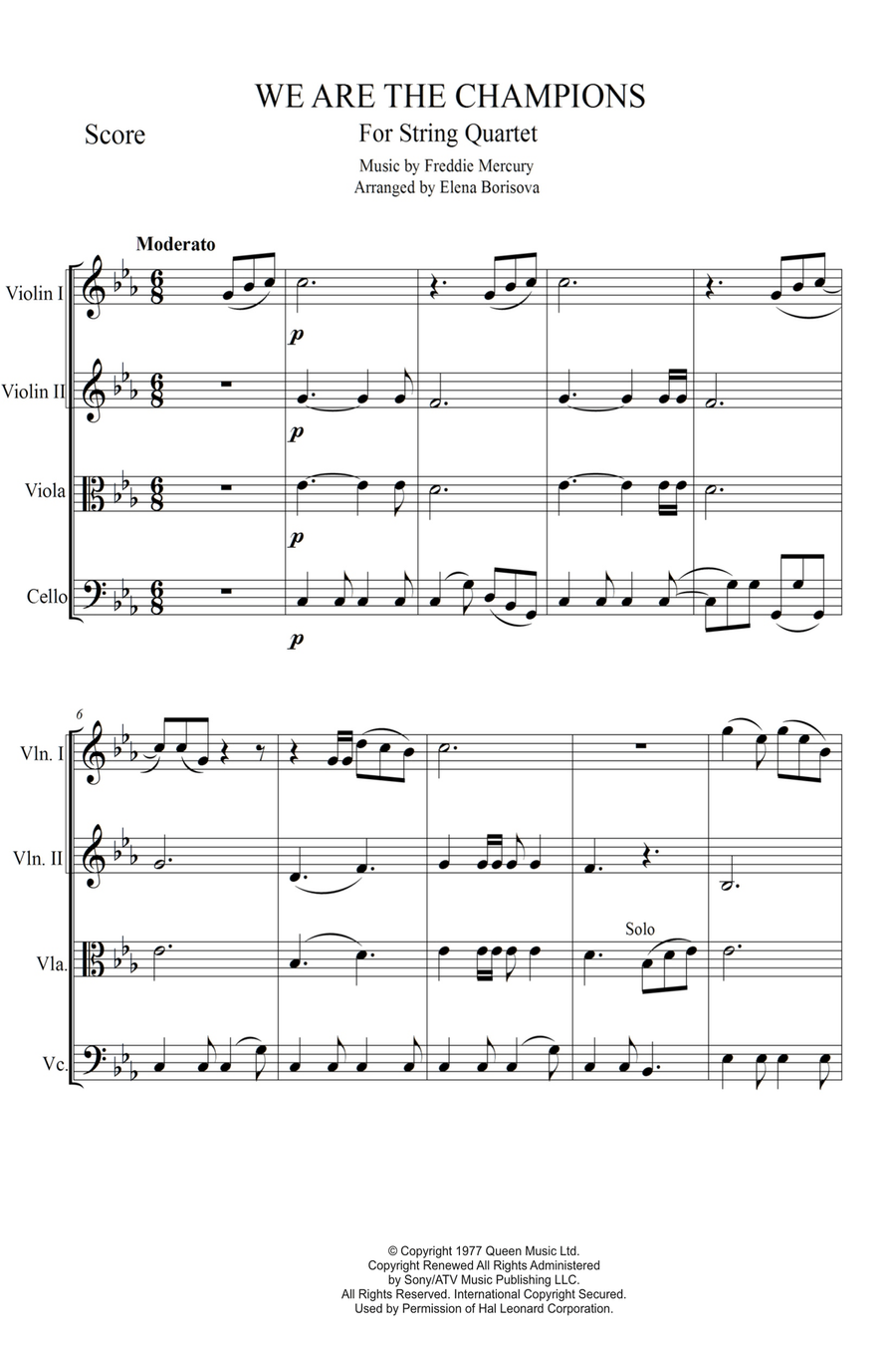 We Are The Champions String Quartet scores gallery preview page 1