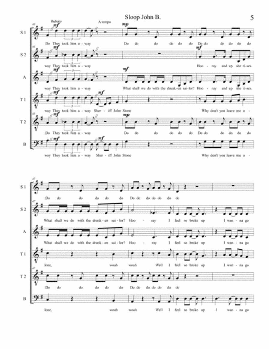 Sloop John B 4-Part scores gallery preview page 5