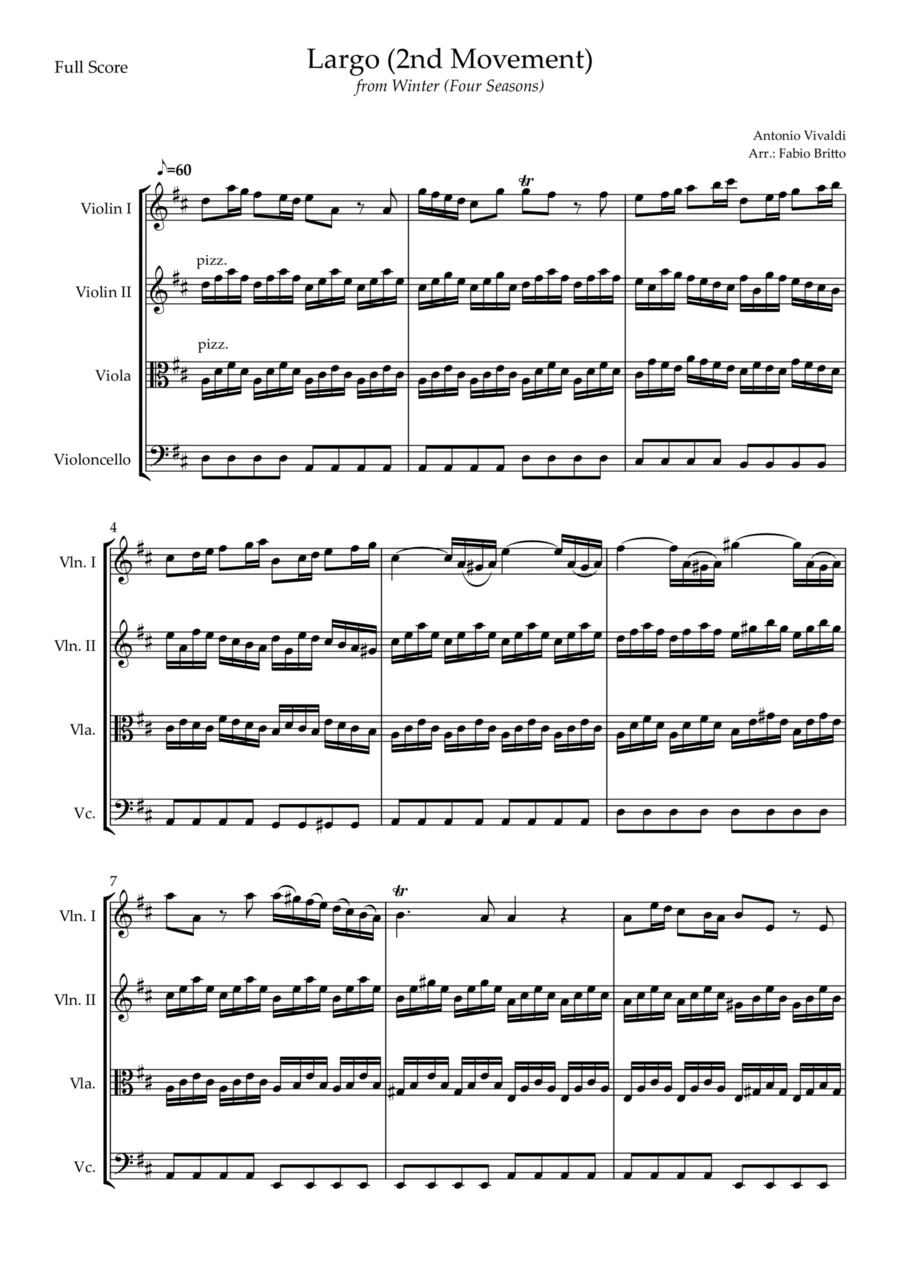 Largo from Winter (Antonio Vivaldi) for String Quartet String Quartet scores gallery preview page 1