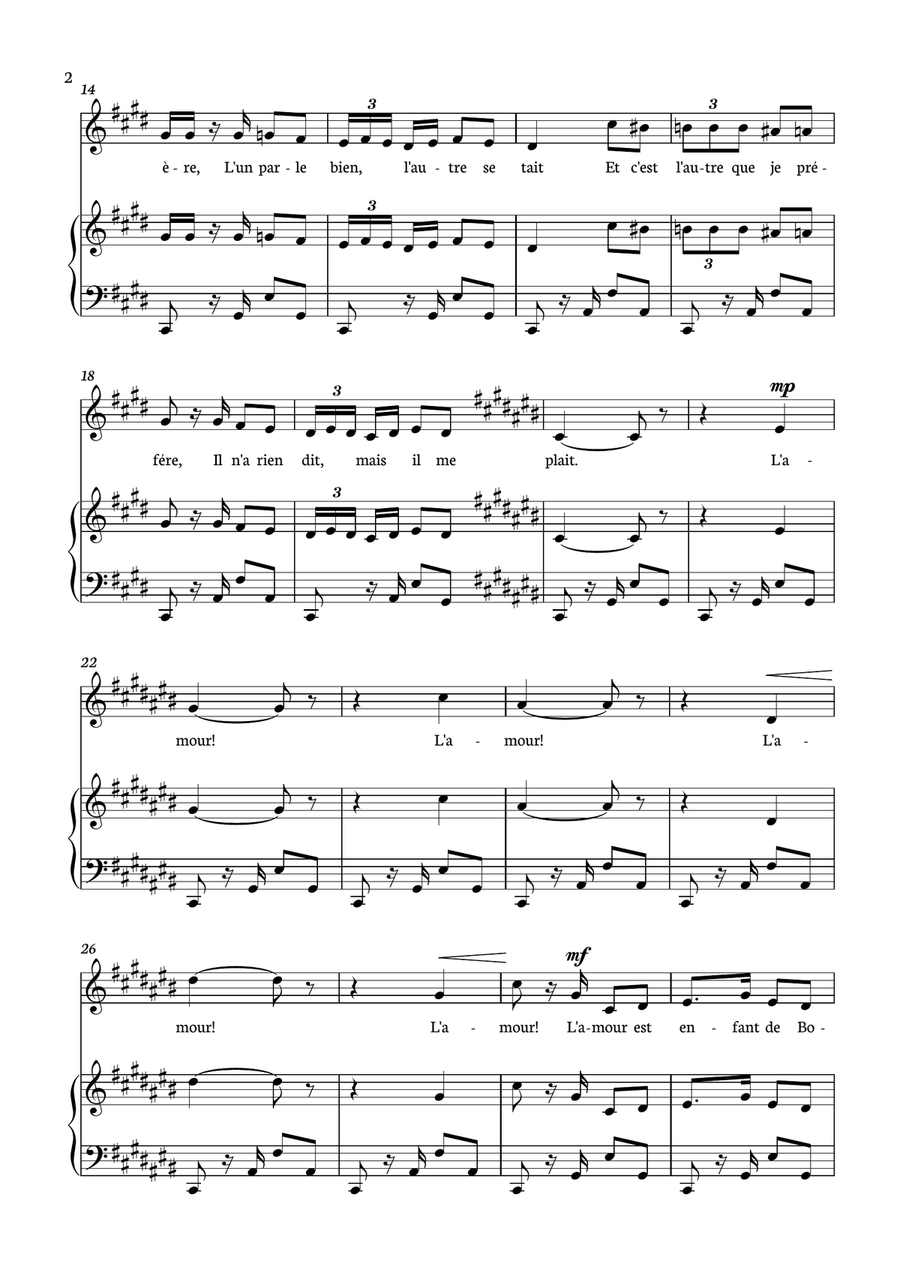 Habanera - Carmen for piano and voice in C# minor. Piano, Vocal scores gallery preview page 2