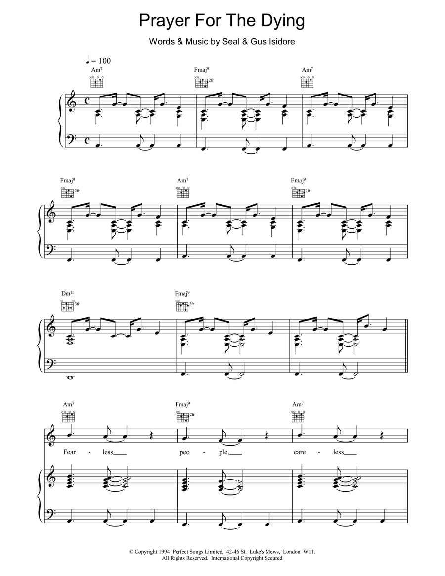 Prayer For The Dying Prayer For The Dying Piano, Vocal, Guitar scores gallery preview page 1