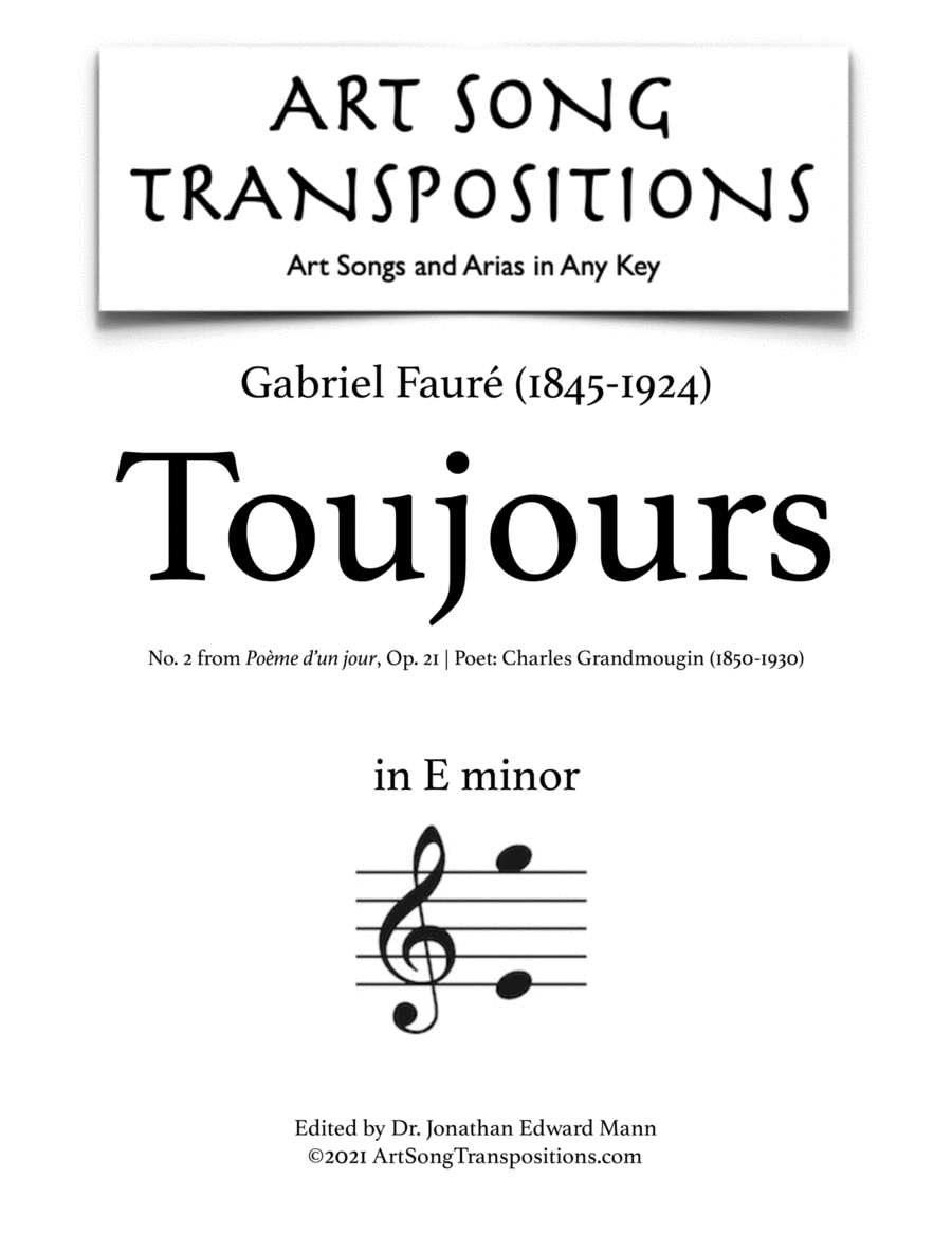 FAURÉ: Toujours, Op. 21 no. 2 (transposed to E minor) Voice scores gallery preview page 1