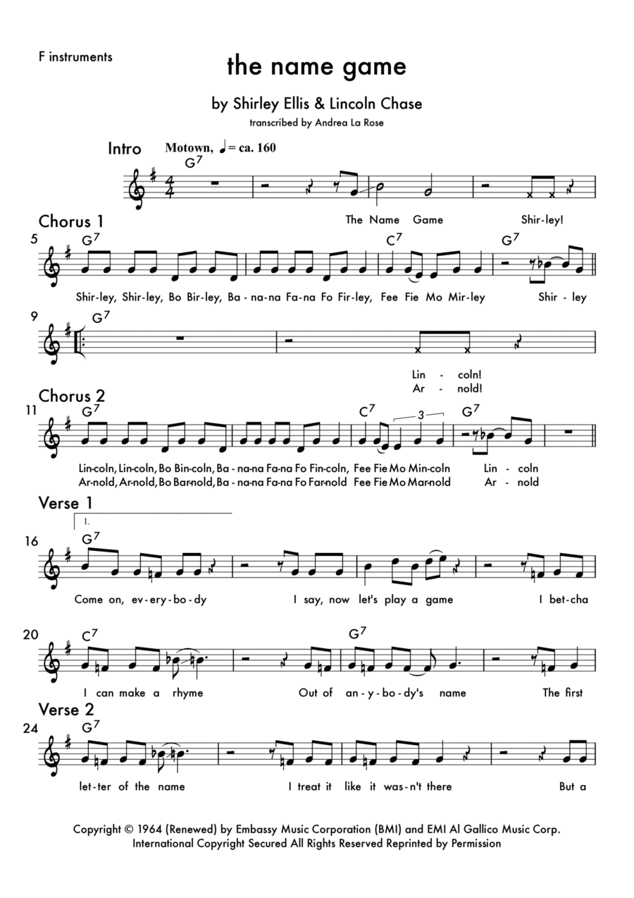 The Name Game Piano scores gallery preview page 1