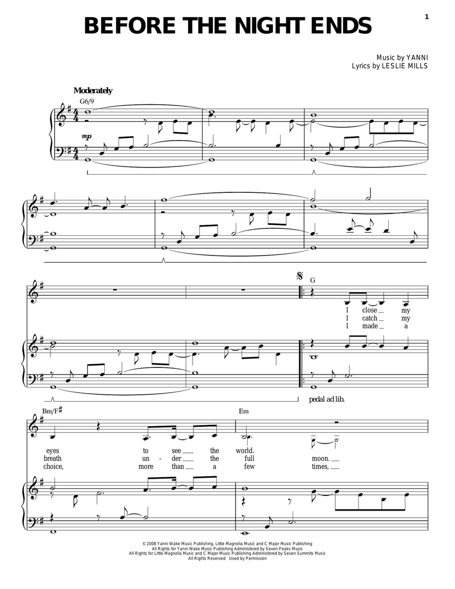 Before The Night Ends Piano, Vocal, Guitar scores gallery preview page 1